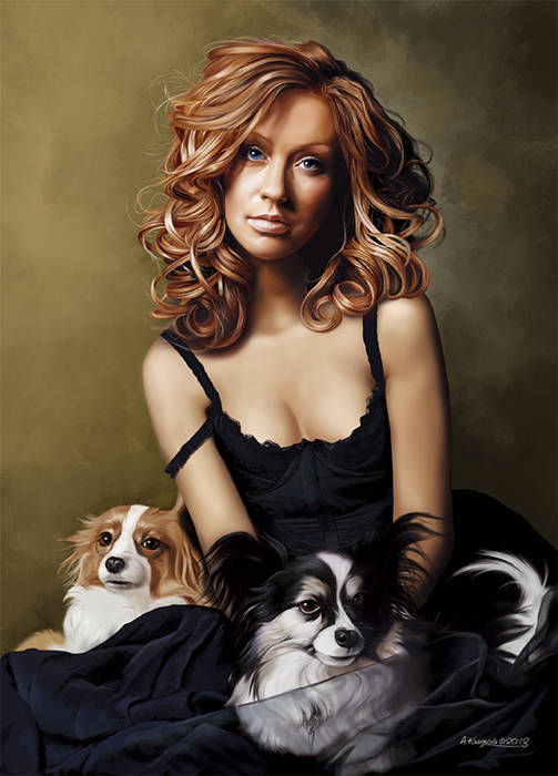 Кристина Агилера портрет с собачками